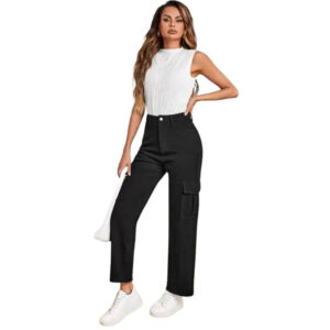 Women Stretchable Cargo Black Joggers