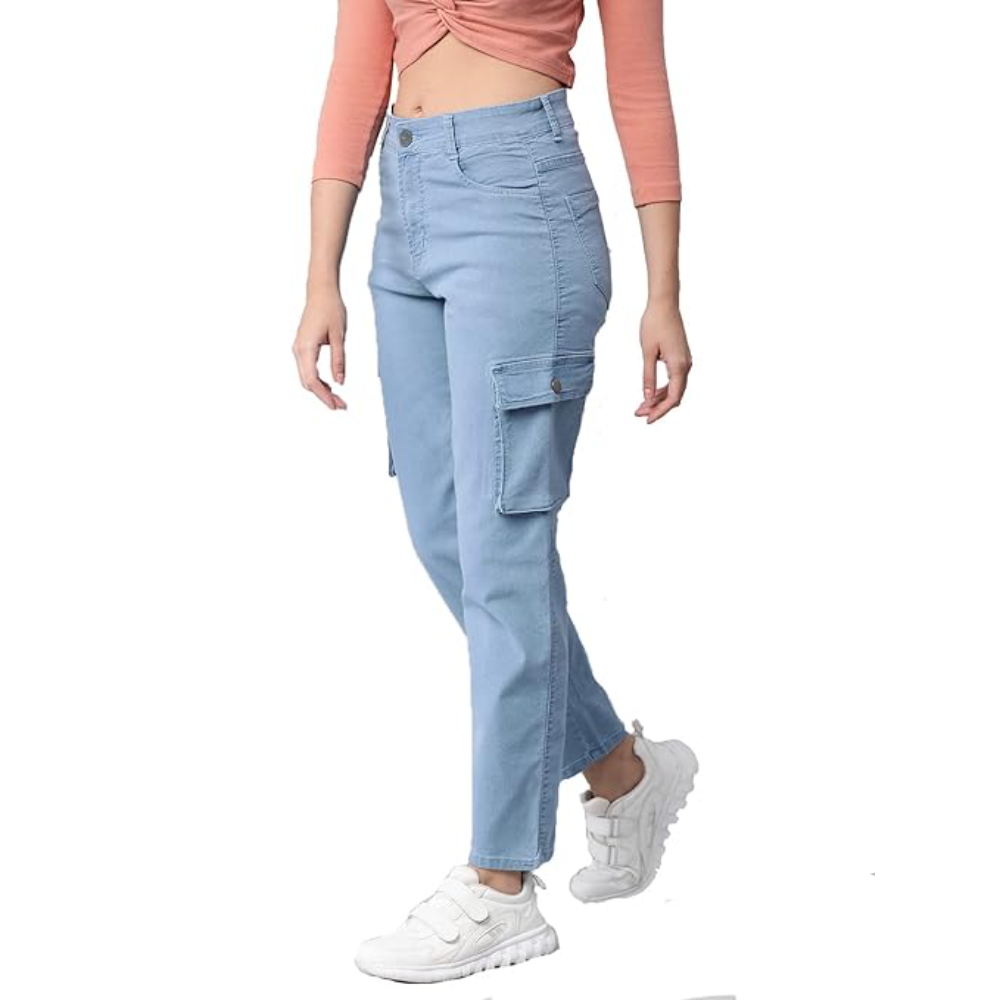 Women Stretchable Cargo Icyblue Joggers - Image 2