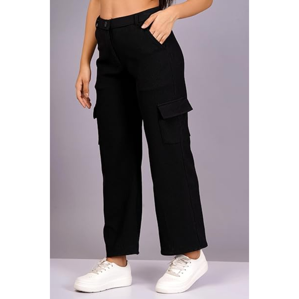 Women Cargo Baggy Black Jeans - Image 2