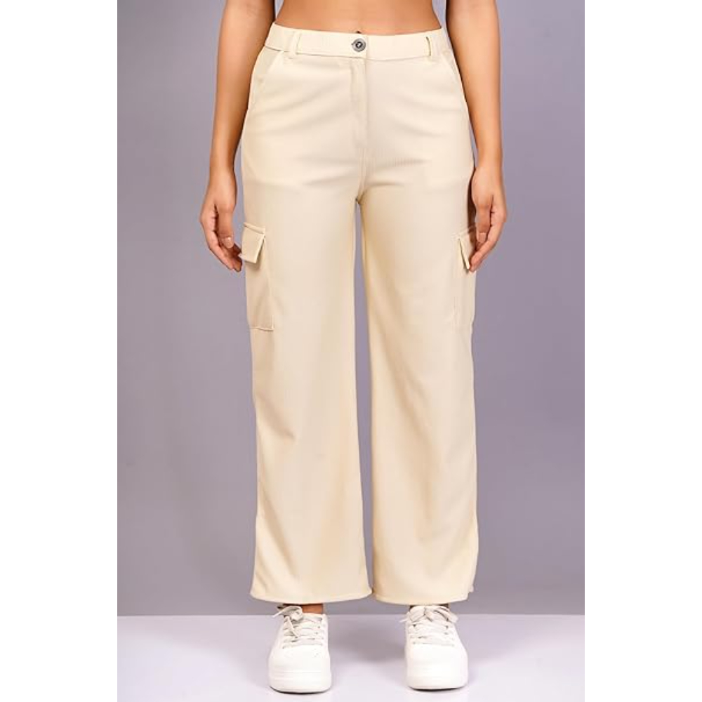 Women Cargo Baggy Cream Jeans - Image 3