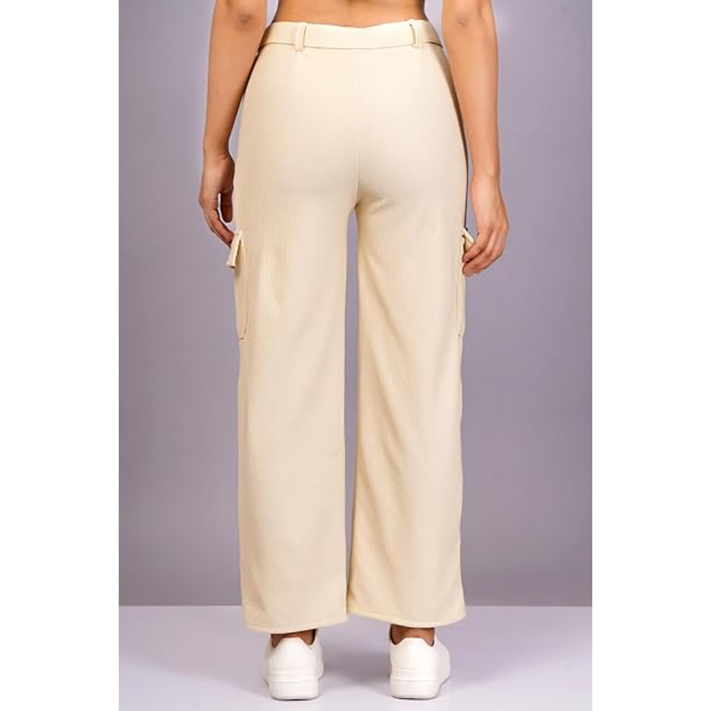 Women Cargo Baggy Cream Jeans - Image 2