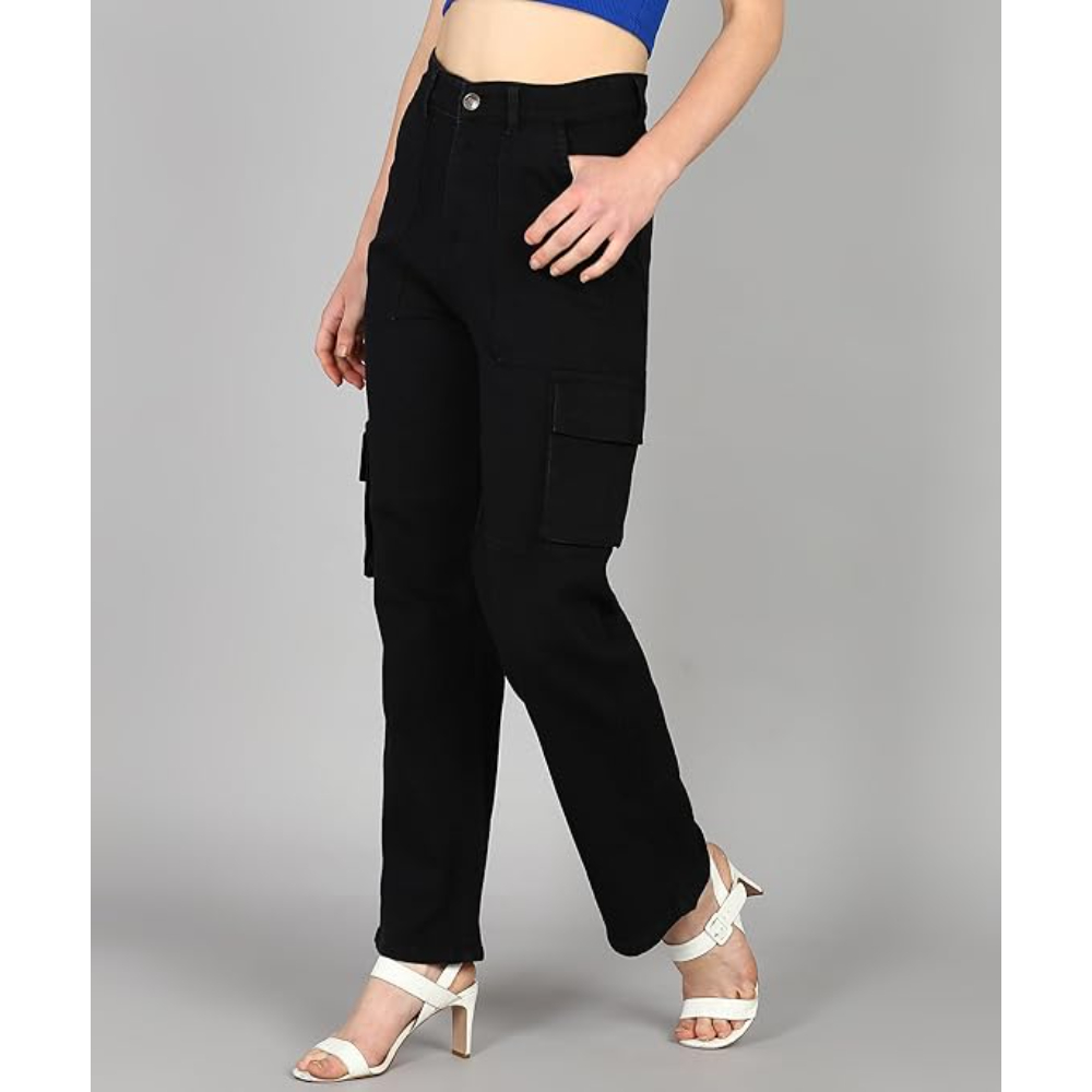 Women Cargo Black Jeans - Image 2