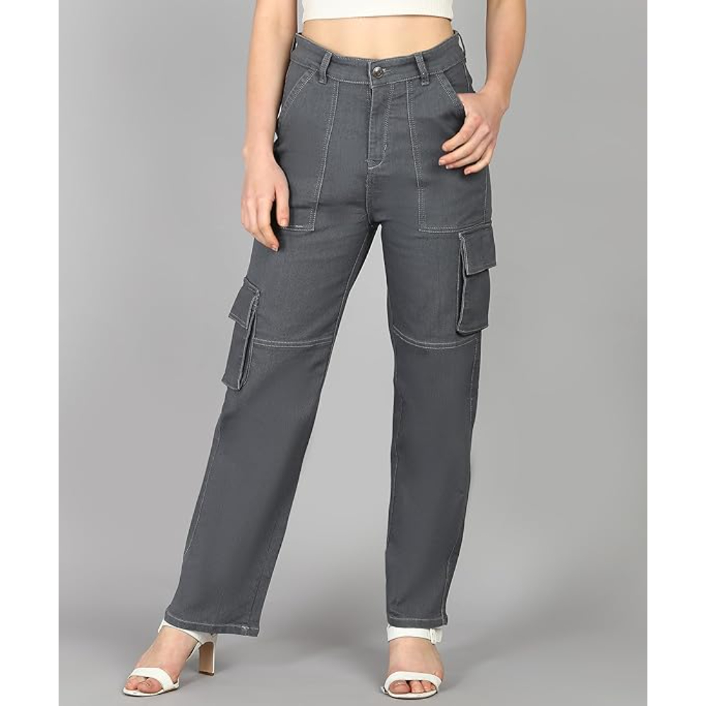 Women Cargo Light Grey Jeans - Image 2