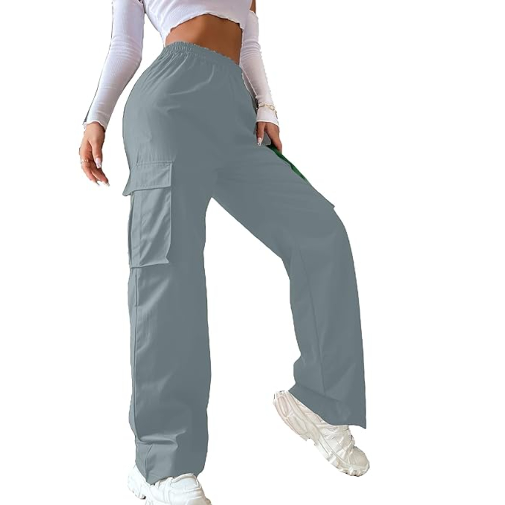 Women Solid Cargo Caded Grey Pants - Image 3