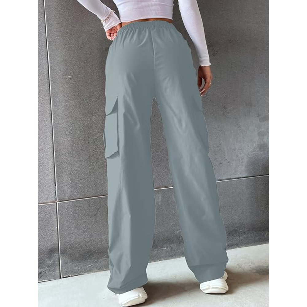 Women Solid Cargo Caded Grey Pants - Image 2