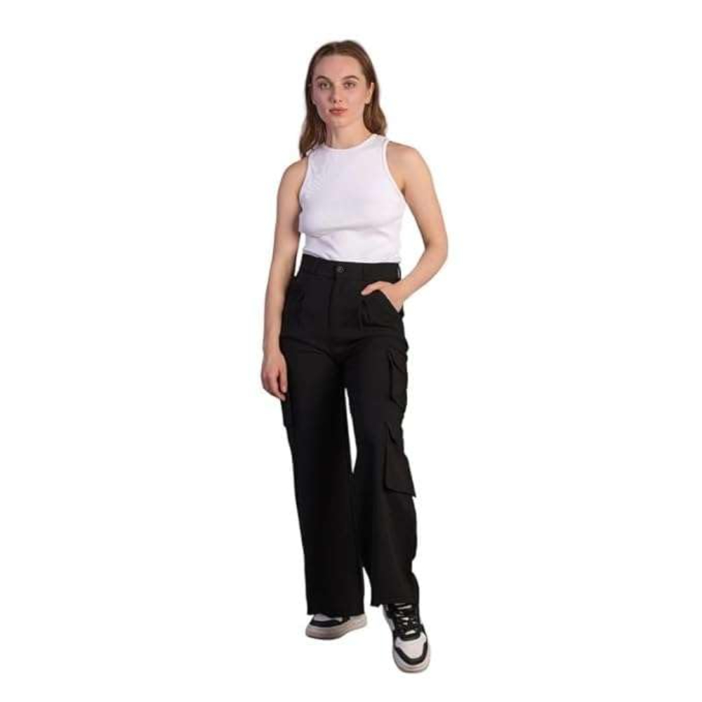 Women Korean Cargo Black Pants - Image 3