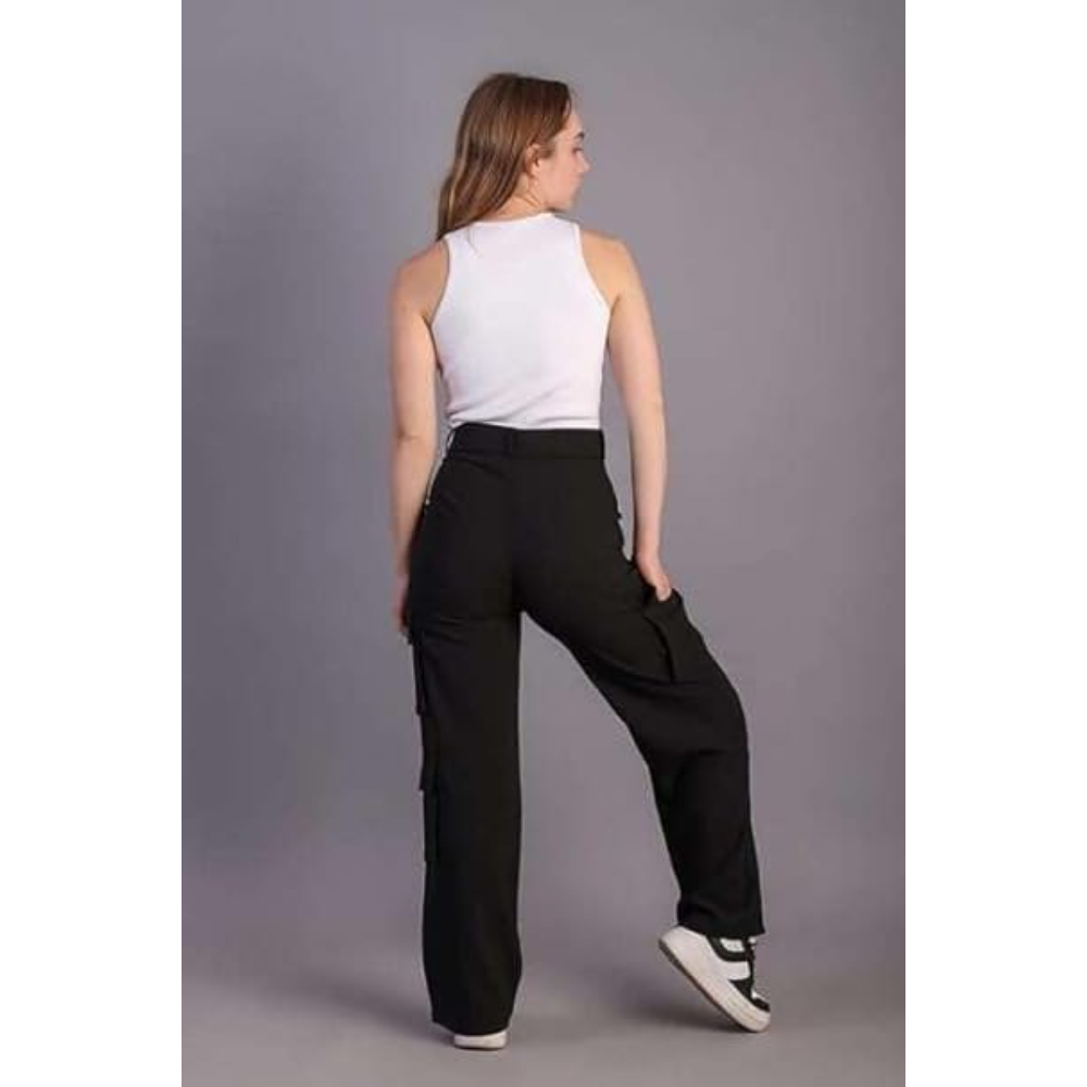Women Korean Cargo Black Pants - Image 2