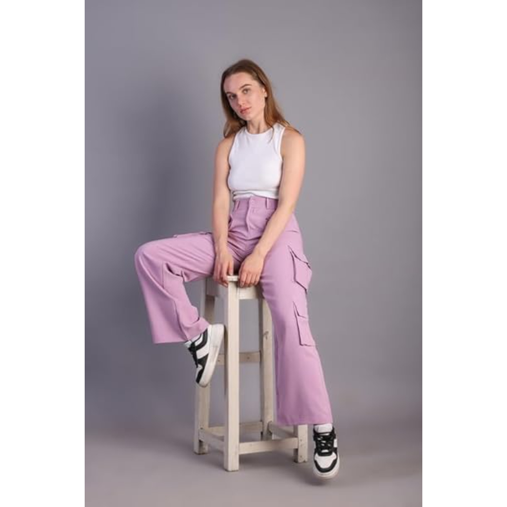 Women Korean Cargo Lavender Pants - Image 3