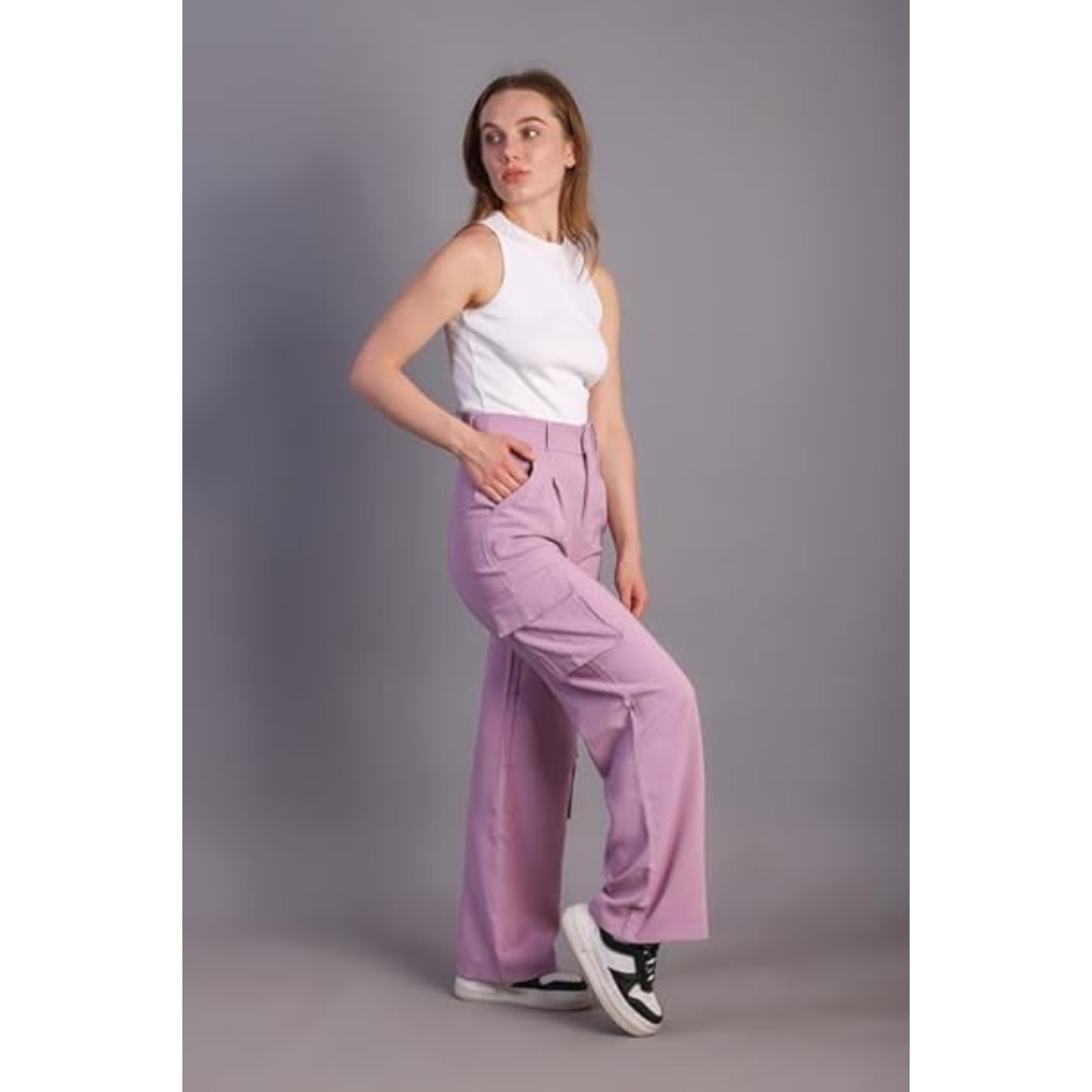 Women Korean Cargo Lavender Pants - Image 2