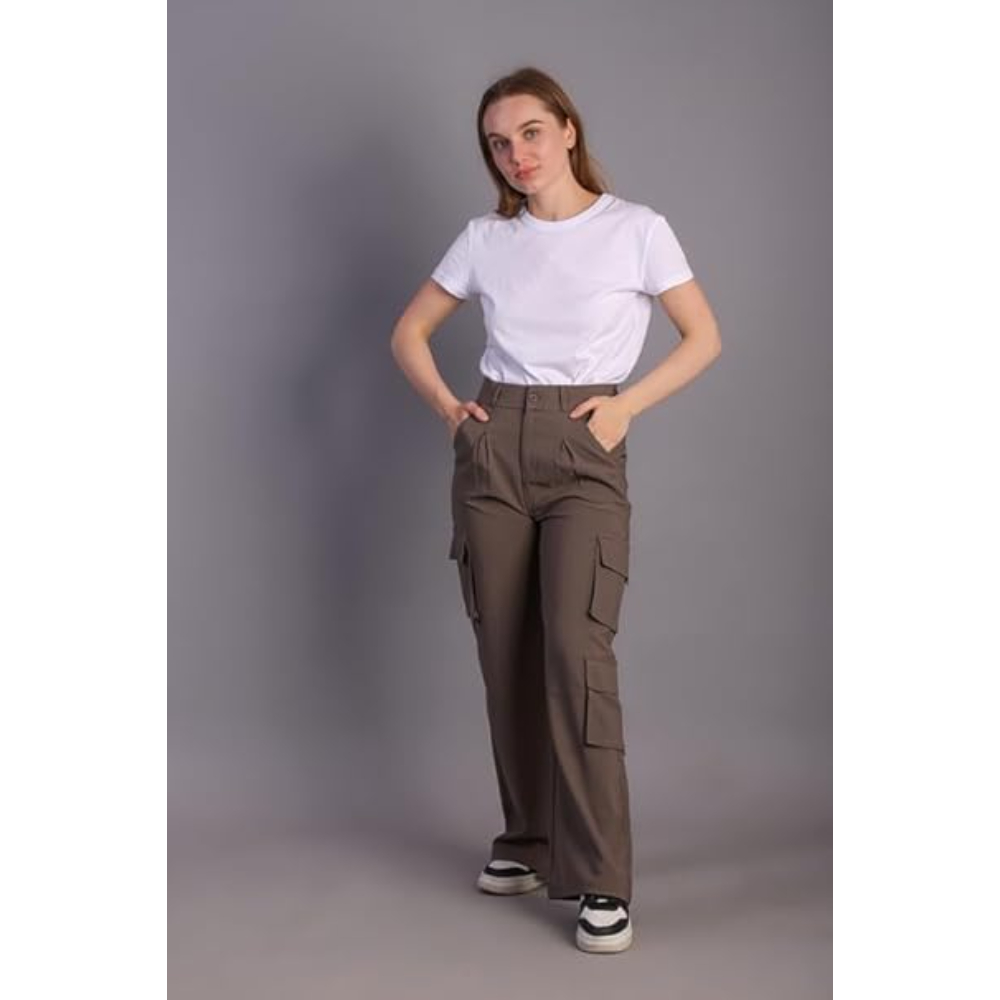 Women Korean Cargo Mouse Brown Pants - Image 3