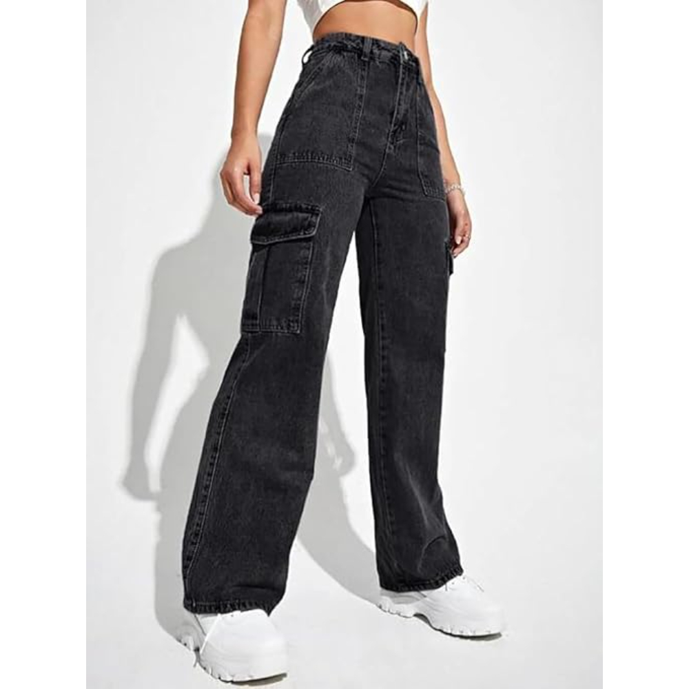 Women's Cargo Black Jeans - Image 2