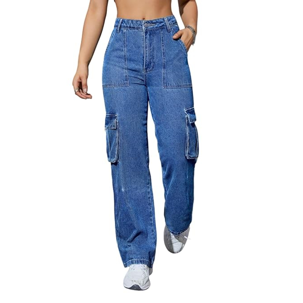 Women's Cargo Steel Blue Jeans - Image 3