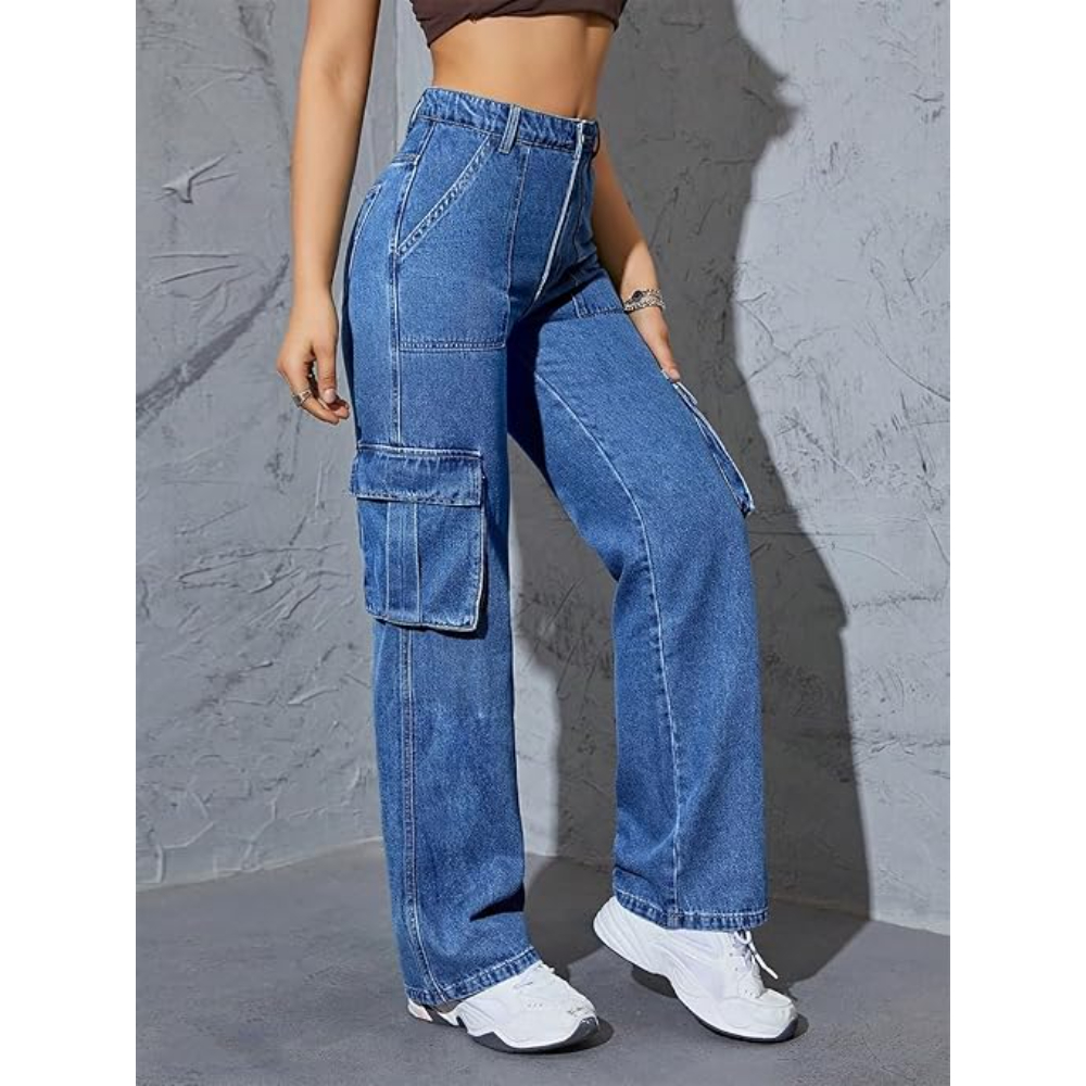 Women's Cargo Steel Blue Jeans - Image 2