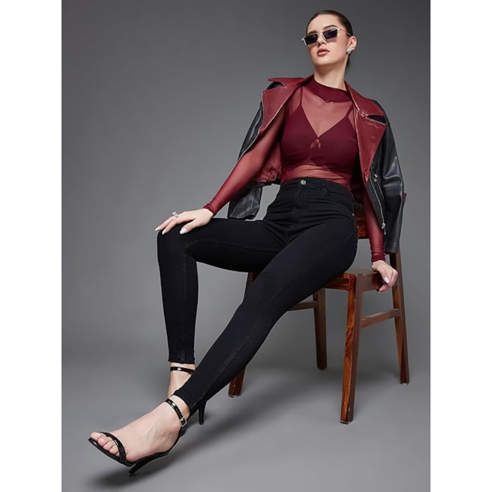 Women Skinny Fit High Black Jeans - Image 3
