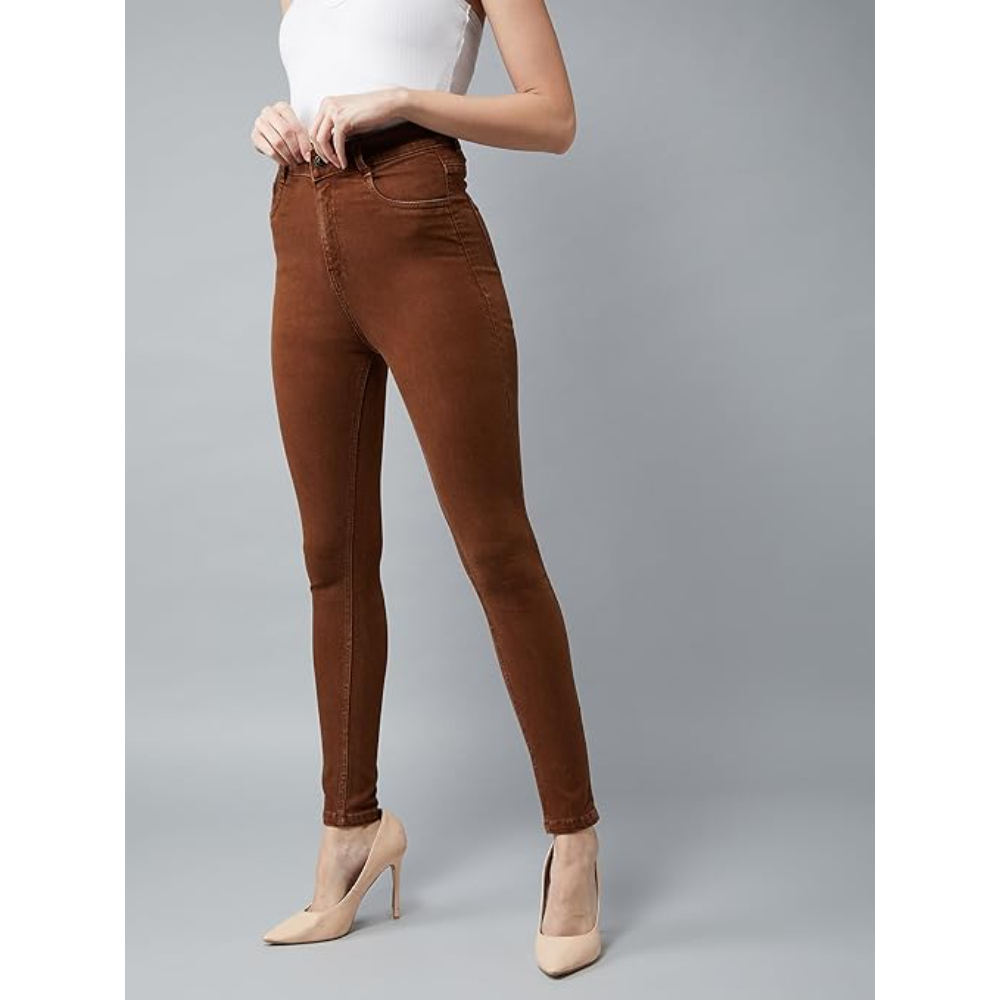 Women Skinny Fit High Brown Jeans - Image 2
