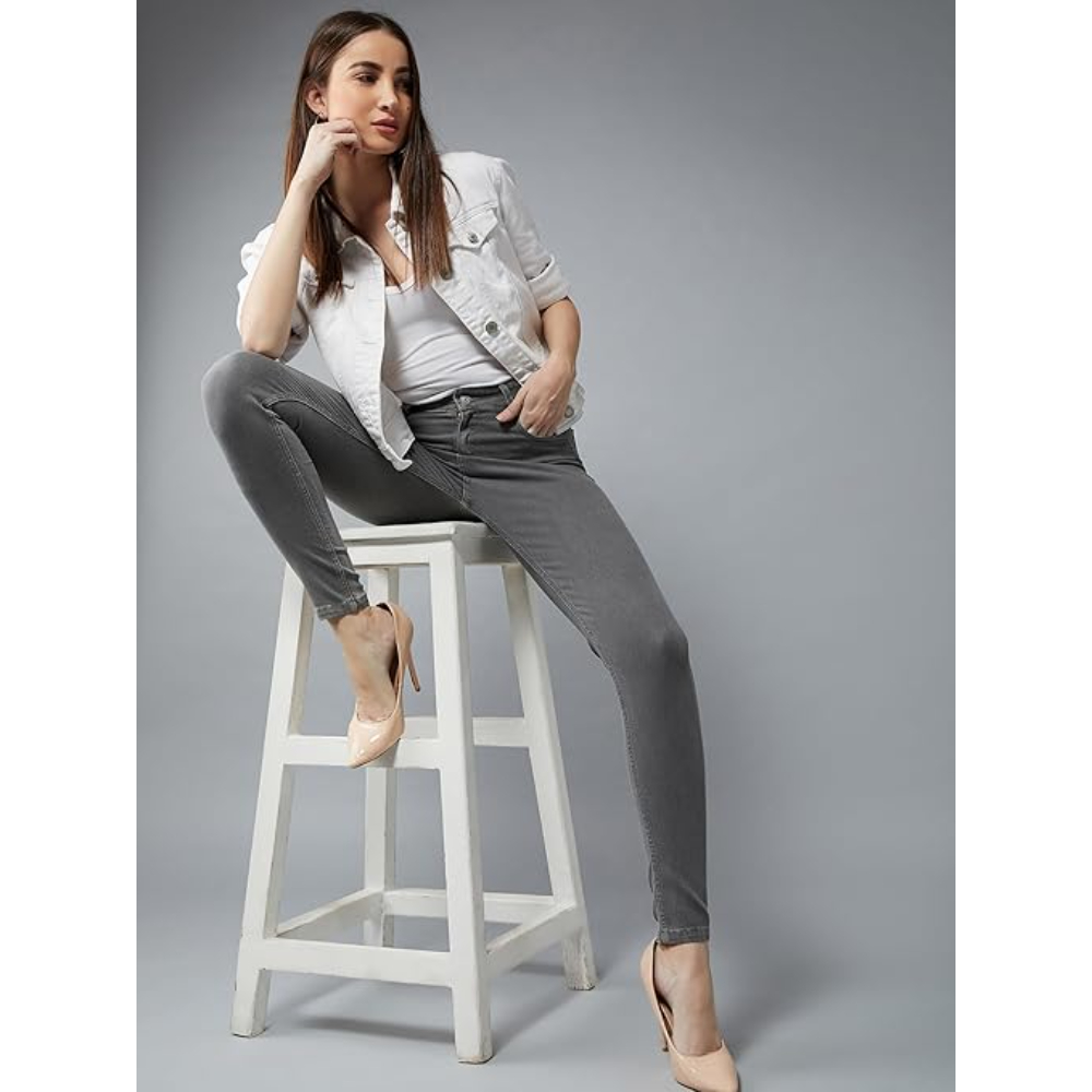 Women Skinny Fit High Grey Jeans - Image 3