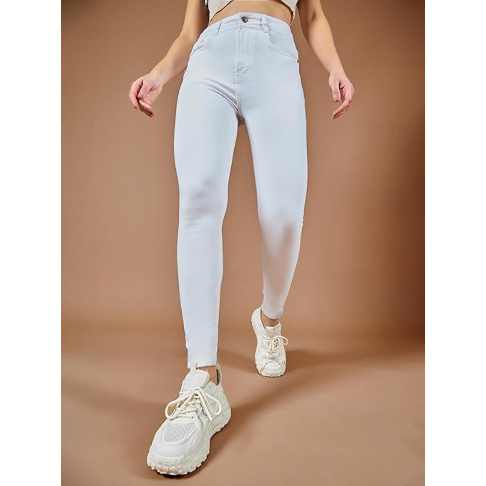 Women Skinny Fit High Powder White Jeans - Image 2