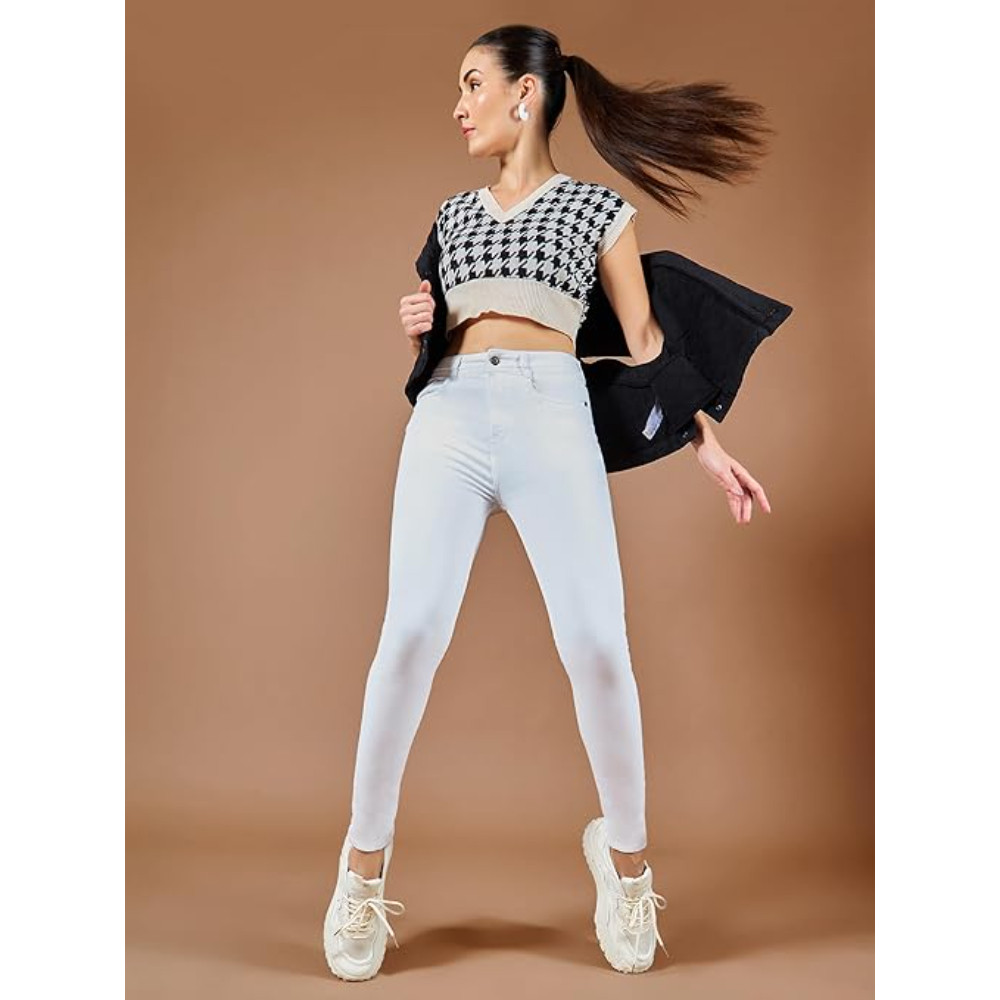 Women Skinny Fit High Powder White Jeans