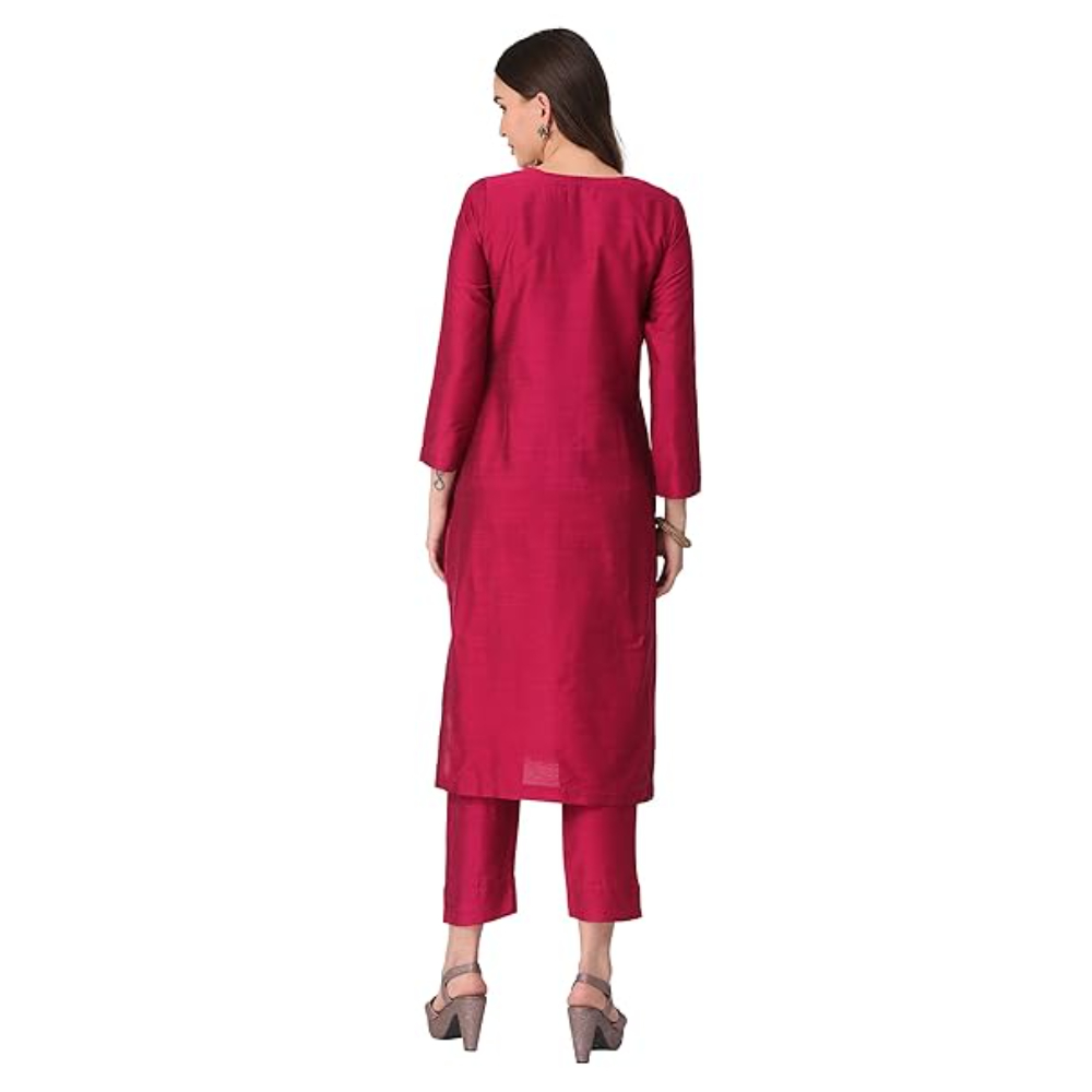 Pink Women Cotton Blend Regular Kurta Set - Image 3