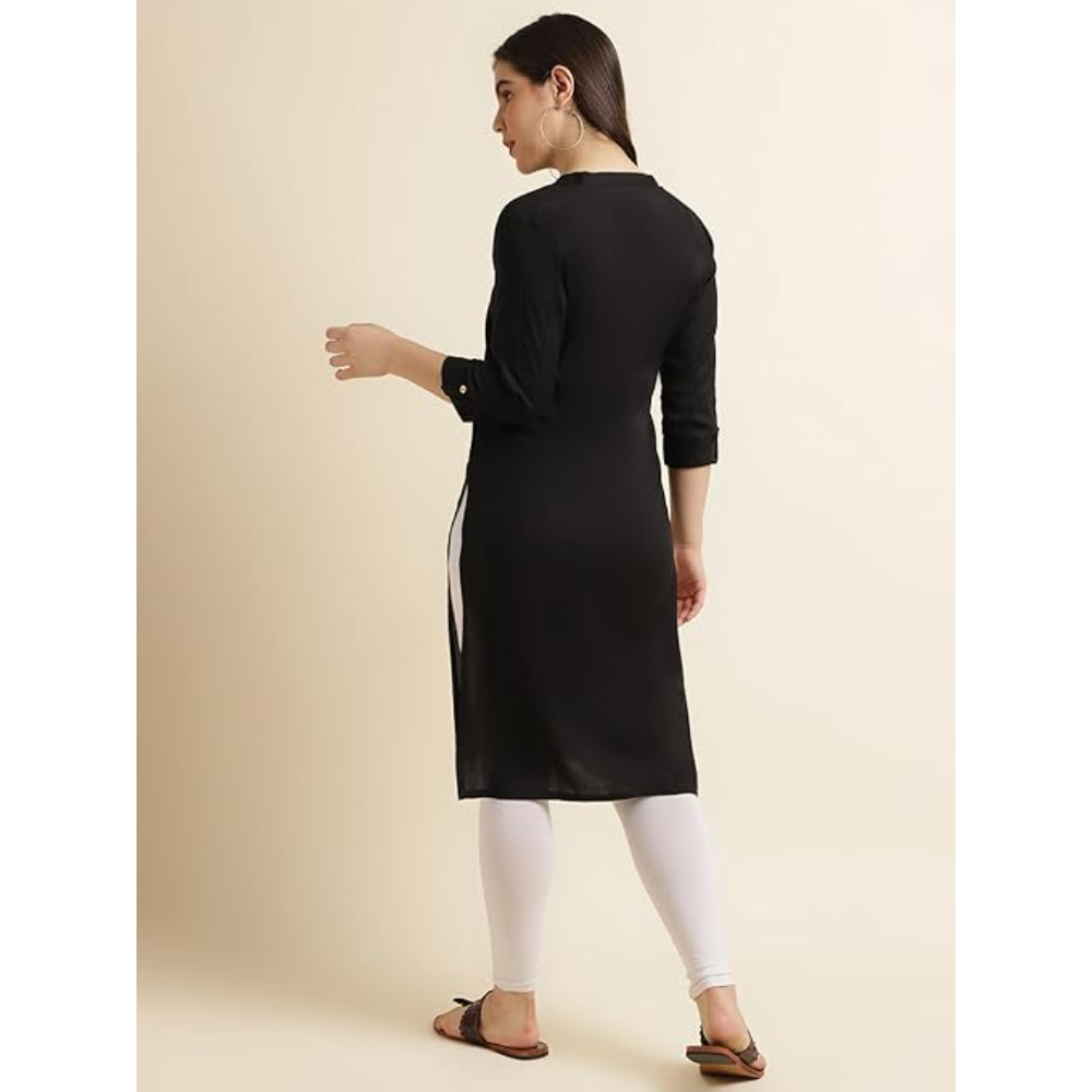 Classic Black Women Rayon Straight Kurti - Image 3
