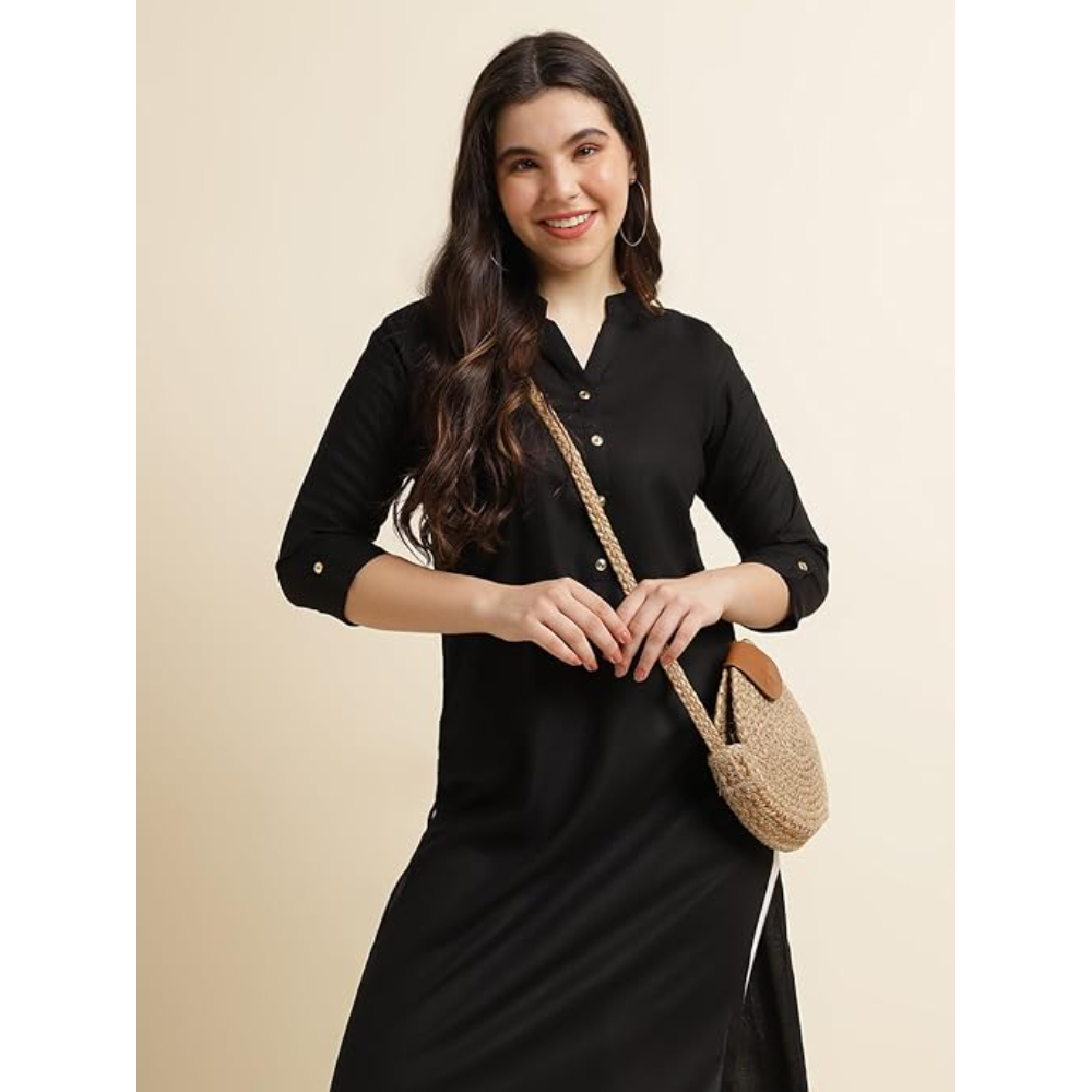 Classic Black Women Rayon Straight Kurti - Image 2