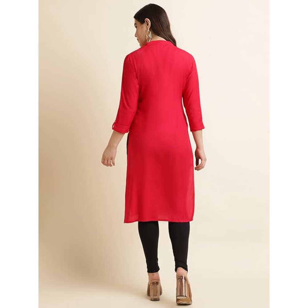 Classy Red Women Rayon Straight Kurti - Image 3