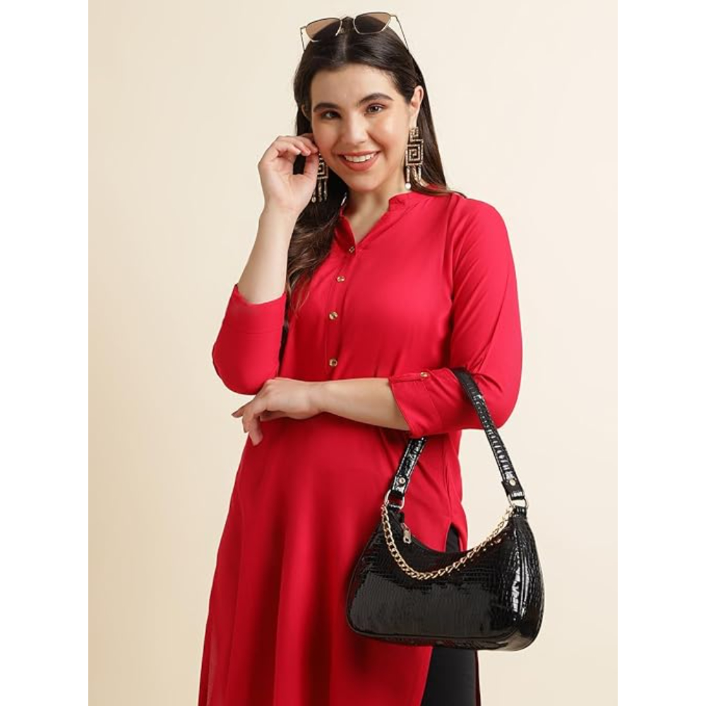 Classy Red Women Rayon Straight Kurti - Image 2
