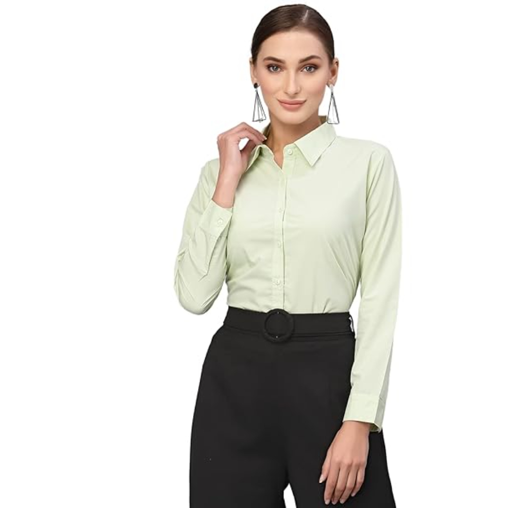 Women Cotton Regular Formal Green Shirt