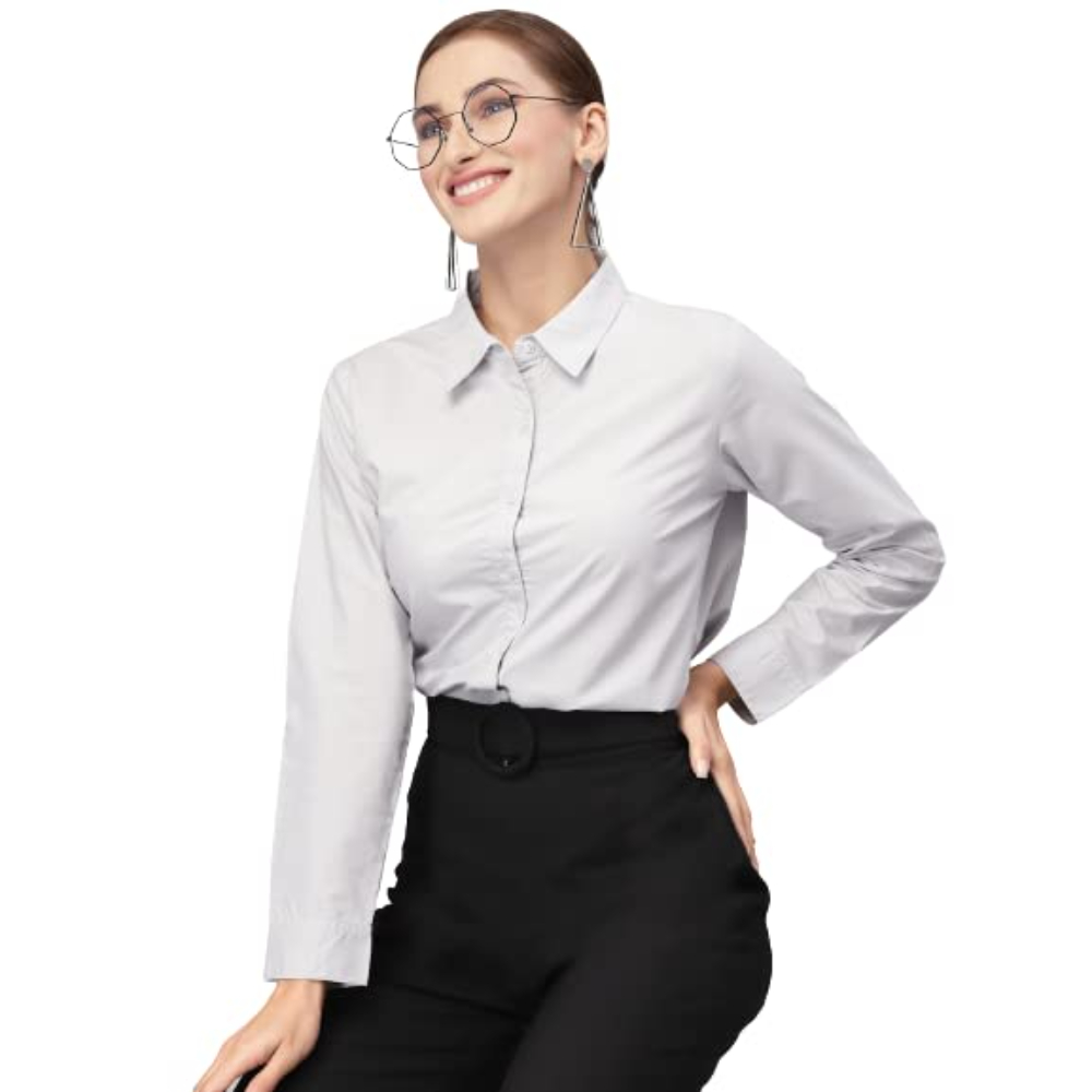 Women Cotton Regular Formal Grey Shirt