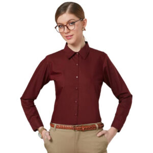 Women Cotton Regular Formal Maroon Shirt