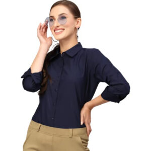 Women Cotton Regular Formal Navy Blue Shirt