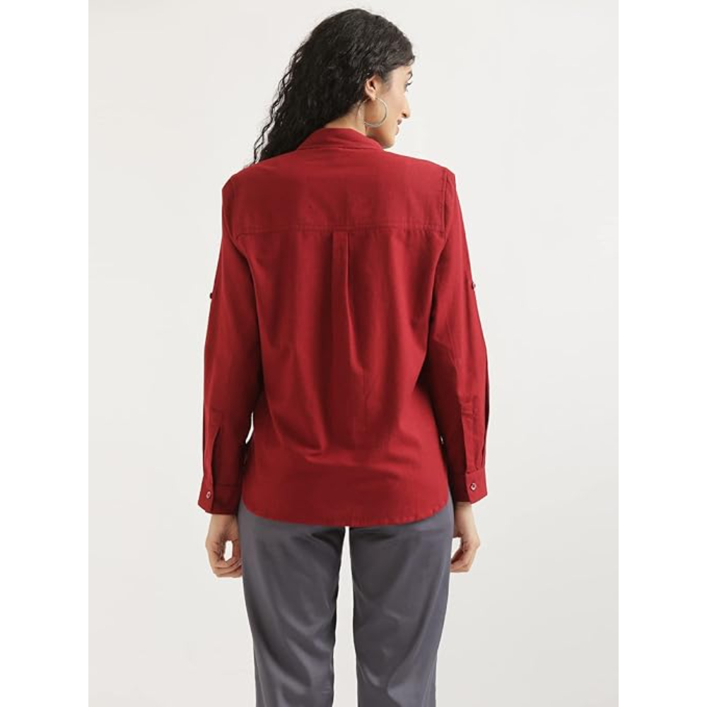 Women Stylish Casual Maroon Shirt - Image 2