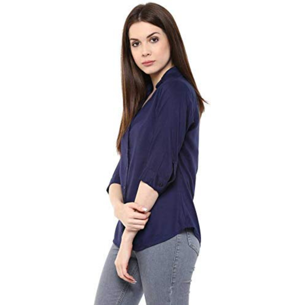 Women Long Sleeves Cotton Blue Shirt - Image 3
