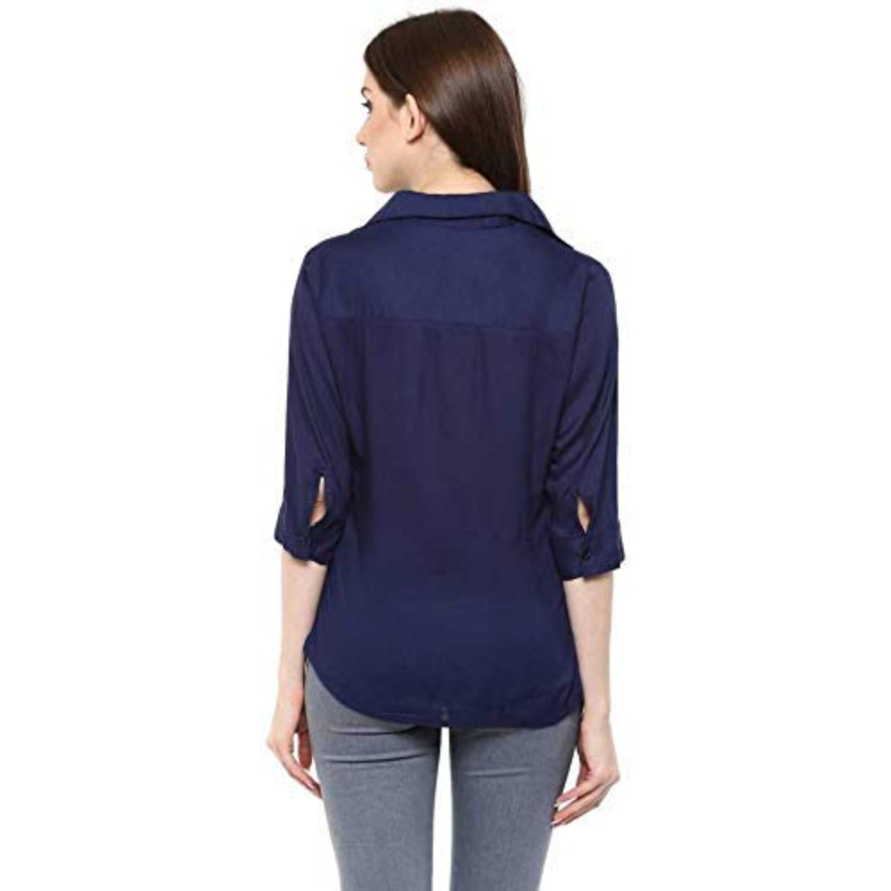 Women Long Sleeves Cotton Blue Shirt - Image 2