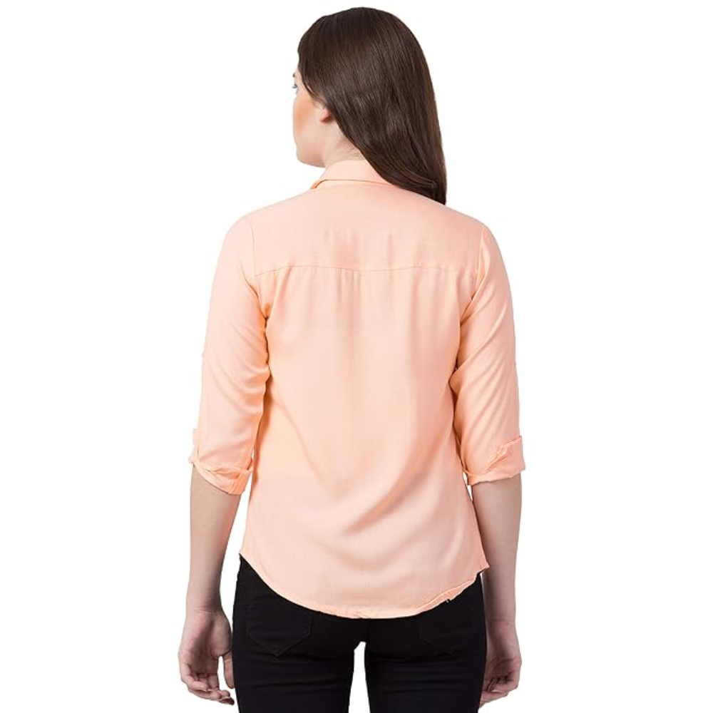 Women Long Sleeves Cotton Peach Shirt - Image 2