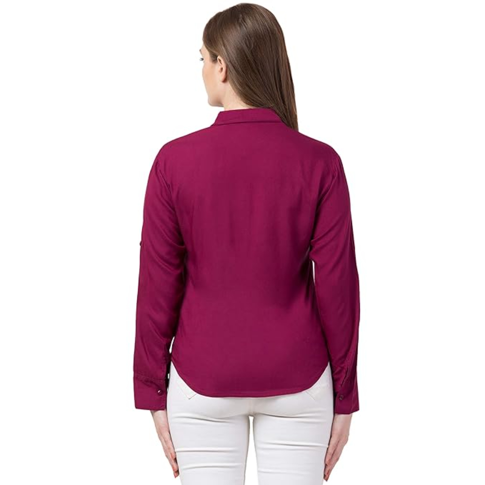 Women Long Sleeves Cotton Wine Shirt - Image 2