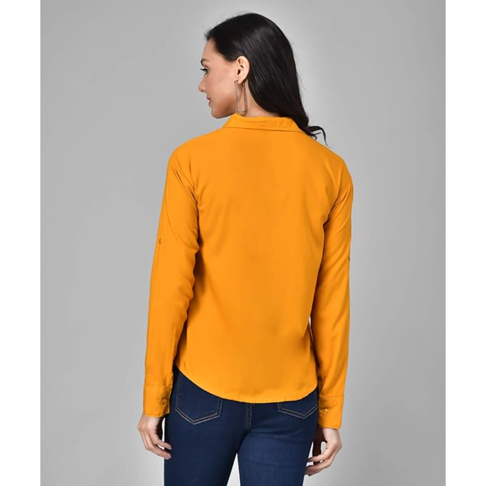Women Long Sleeves Cotton Mustard Yellow Shirt - Image 2