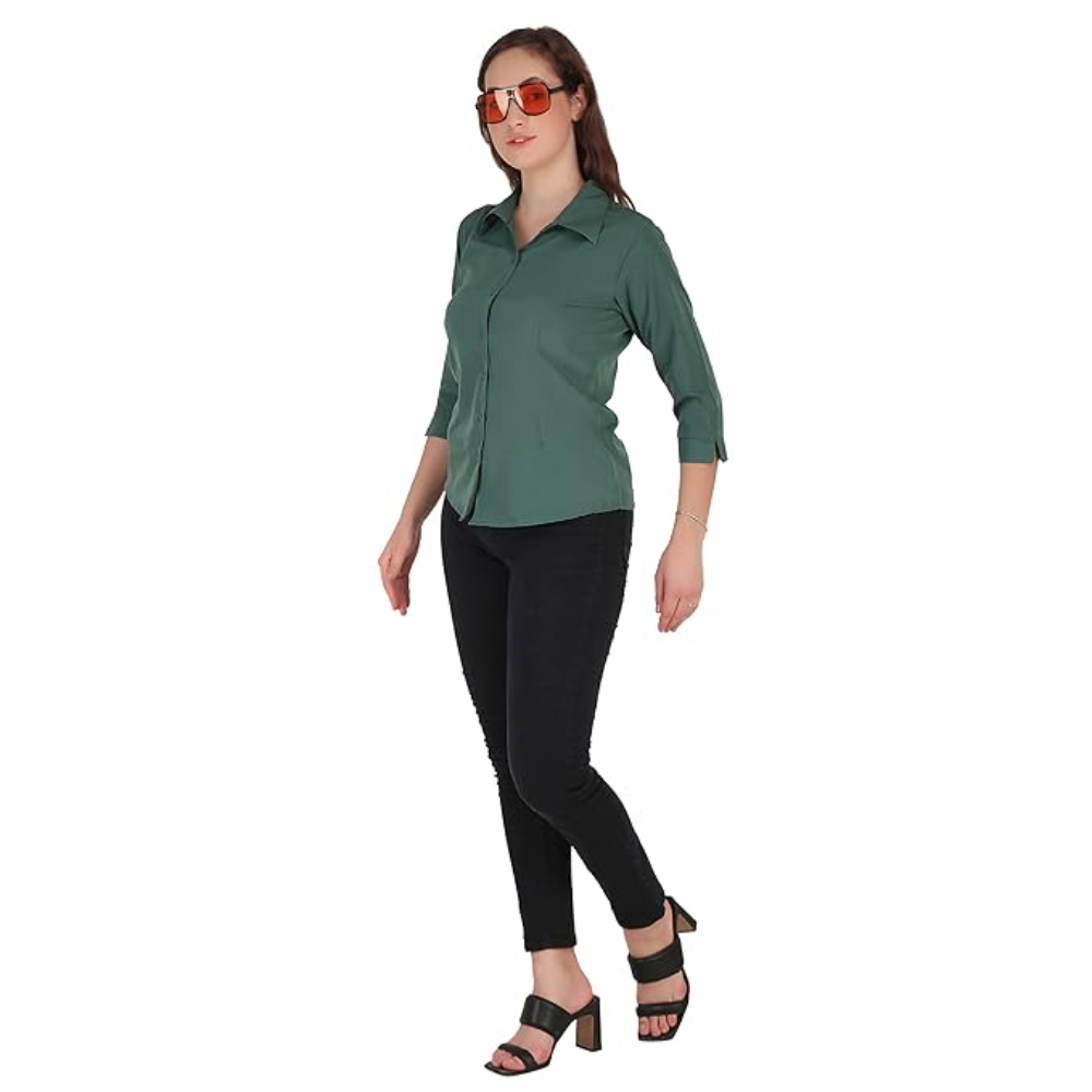 Women Formal Cotton Dark Green Shirt - Image 3