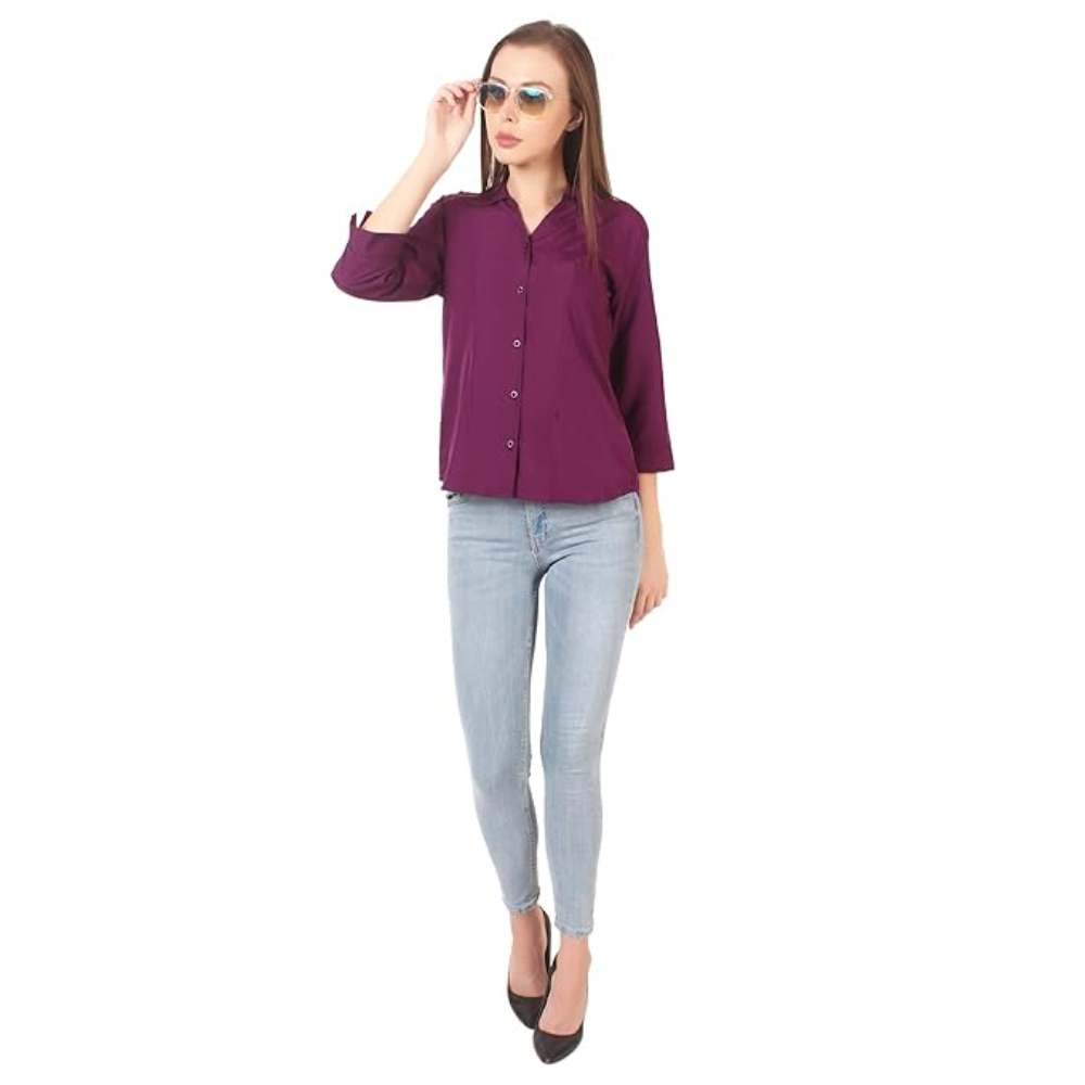 Women Formal Cotton Burgundy Shirt - Image 3