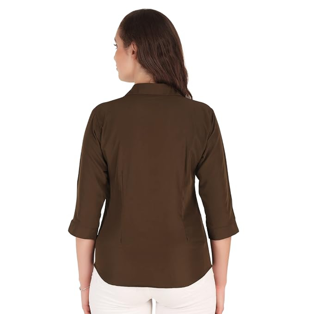 Women Formal Cotton Dark Mehandi Shirt - Image 2