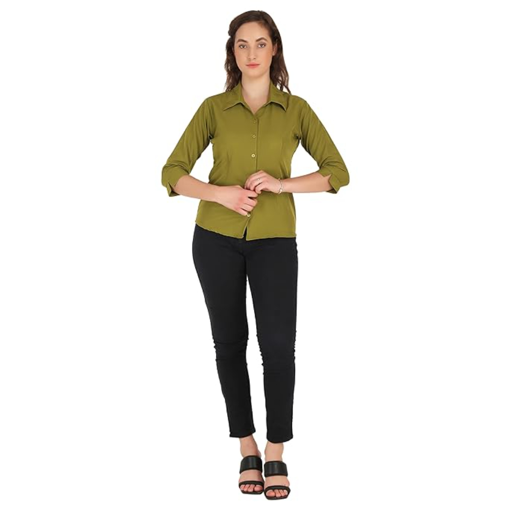 Women Formal Cotton Light Mehandi Shirt - Image 3