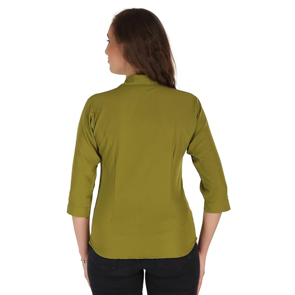 Women Formal Cotton Light Mehandi Shirt - Image 2
