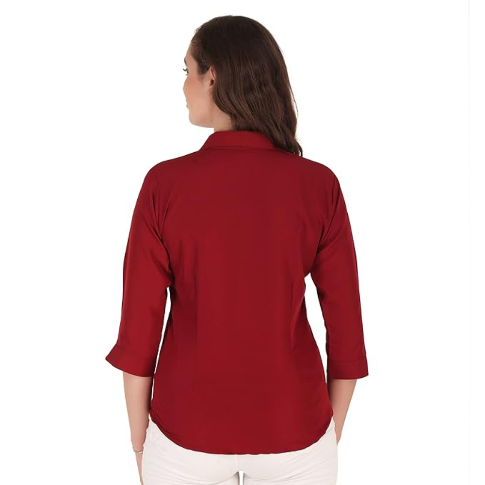 Women Formal Cotton Maroon Shirt - Image 2