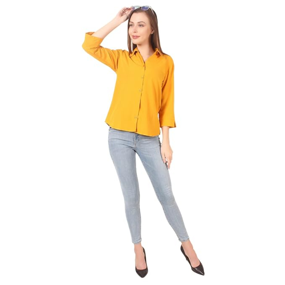 Women Formal Cotton Mustard Shirt - Image 3