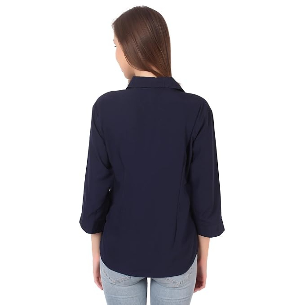 Women Formal Cotton Navy Blue Shirt - Image 2