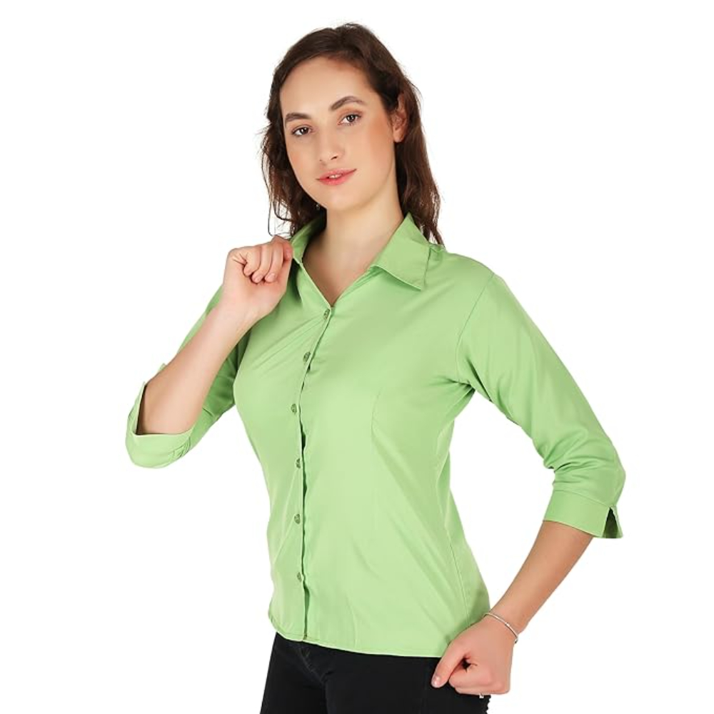 Women Formal Cotton Parrot Green Shirt - Image 3