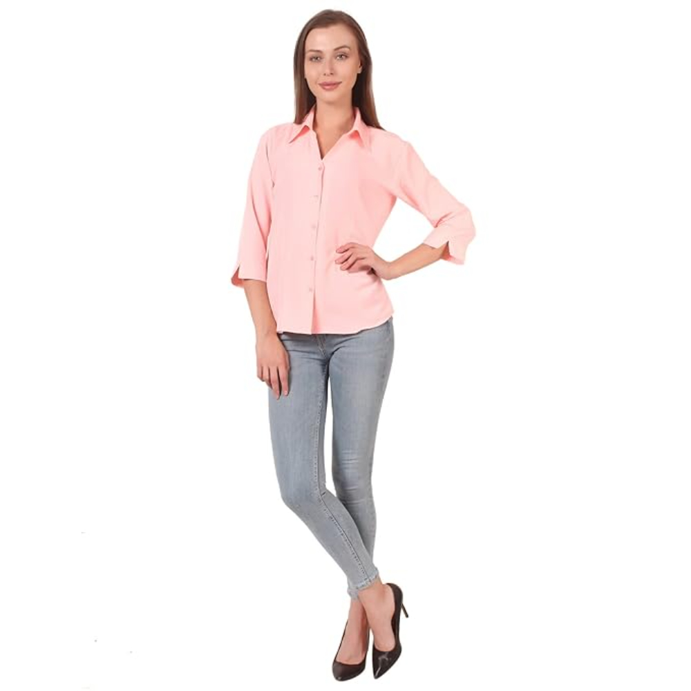Women Formal Cotton Light Pink Shirt - Image 3