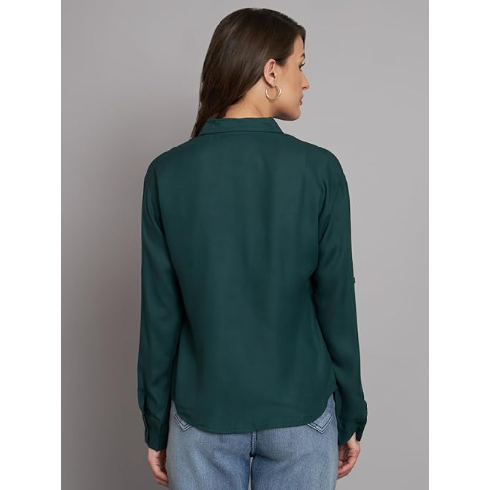 Women Solid Casual Dark Green Shirt - Image 2