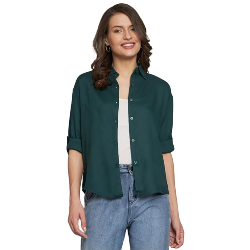 Women Solid Casual Dark Green Shirt