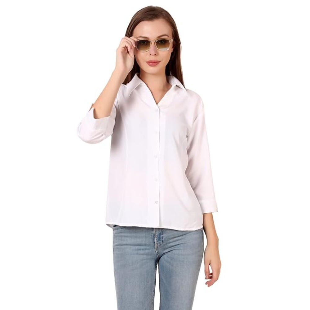 Women Formal Cotton White Shirt - Image 3